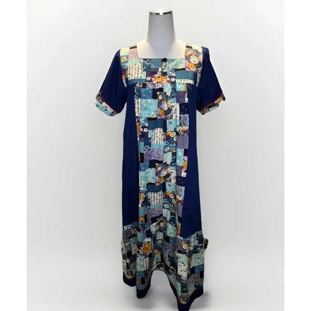 RM Dress Womens Small Floral Patchwork Hawaiian Button Front Made USA Pockets - Picture 1 of 8